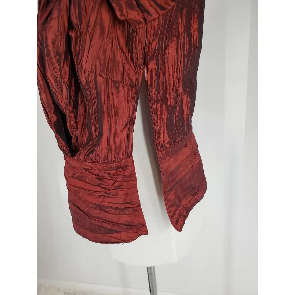 ESSENTIALS BY MILANO Women's Burgundy Rouched Blouse Sz M - Picture 8 of 10